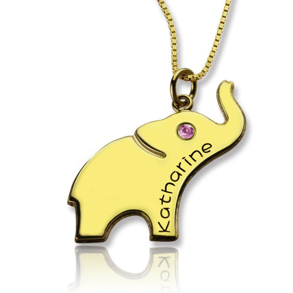 18ct Gold Plated Elephant Lucky Charm Necklace With Engraved Name