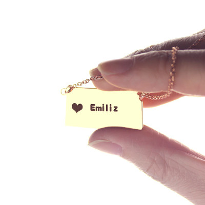 Rose Gold Custom Kansas State Heart-Shaped Name Necklace