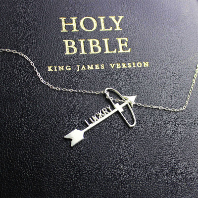 Personalised Silver Arrow Cross Name Pendant Necklace