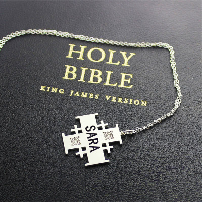 Stunning Silver Jerusalem Cross Pendant Necklace