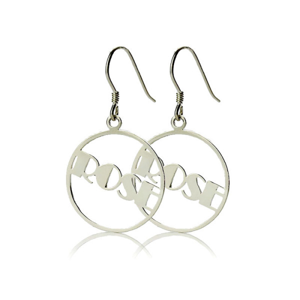 Sterling Silver Circle Name Earrings with Broadway Font