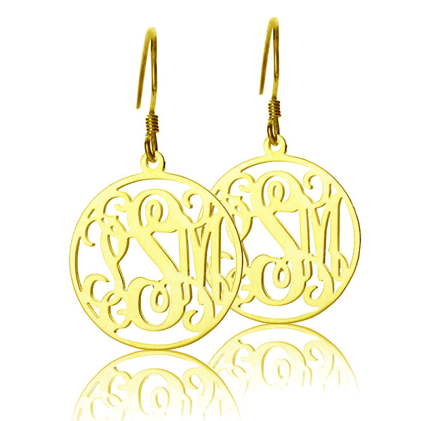 Gold Circle Monogram Initial Earrings