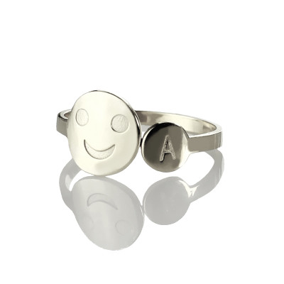 Personalised Smile Ring with Initial Sterling Silver - By The Name Necklace;