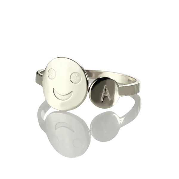 Custom Silver Engraved Smile Band with Initials, 925 Sterling Silver