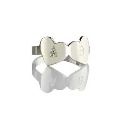 Double Heart Ring Engraved Letter Sterling Silver With My Engraved