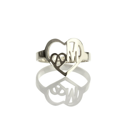 Heart in Heart Double Initials Ring Sterling Silver - By The Name Necklace;