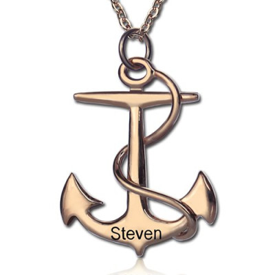 Personalised Engraved Anchor Necklace with Your Name - 18ct Rose Gold Plated Silver