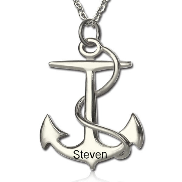 Personalised Silver Anchor Necklace with Engraved Name Charms