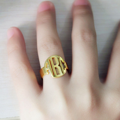 18ct Gold Plated Block Monogram Ring - By The Name Necklace;