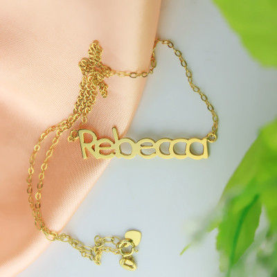 Personalised 18ct Gold Plated Nameplate Necklace with "Rebecca