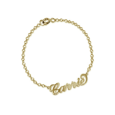18K Gold-Plated Silver Name Bracelet/Anklet with "Carrie" Engraving