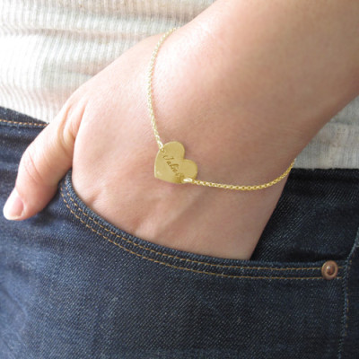 18ct Gold Plated Engraved Couples Heart Bracelet/Anklet With My Engraved