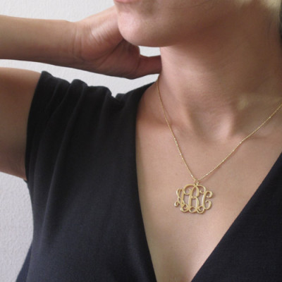 18k Gold Initials Pendant Necklace on Sterling Silver