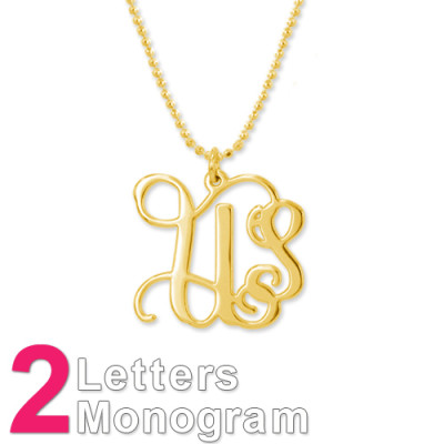 18k Gold Initials Pendant Necklace on Sterling Silver