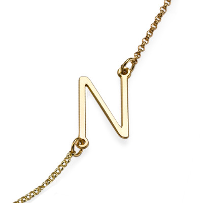 18ct Gold Plated Sideways Initial Necklace - By The Name Necklace;