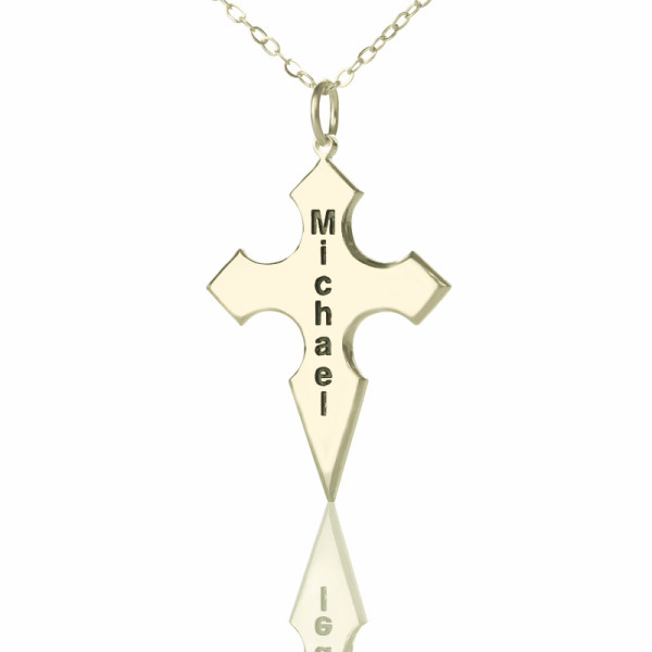 Stainless Steel Silver Conical Cross Personalised Name Necklace