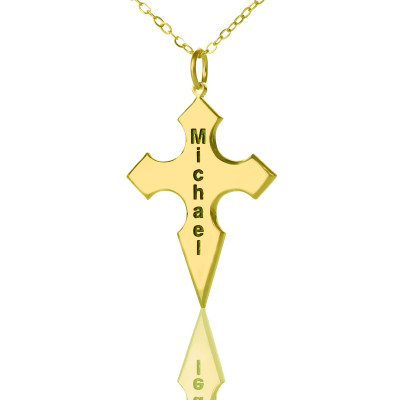 925 Silver Gold Plated Cross Name Necklace with Conical Shape