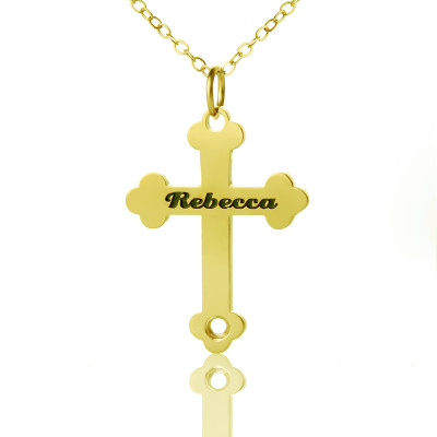 18ct Gold Plated 925 Silver Rebecca Font Cross Name Necklace - By The Name Necklace;