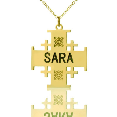 Gold Plated 925 Silver Jerusalem Cross Name Necklace - By The Name Necklace;