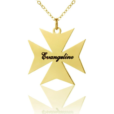 Personalised 925 Silver Gold Plated Maltese Cross Name Pendant Necklace