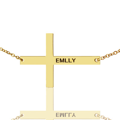18ct Gold Plated Silver Latin Cross Necklace Engraved Name 1.25" With My Engraved