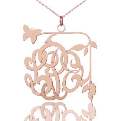 Butterfly and Vines Monogrammed Necklace 18ct Rose Gold Plated - By The Name Necklace;