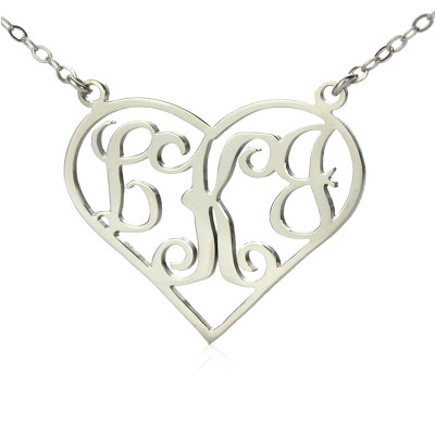 Solid White Gold Initial Monogram Personalised Heart Necklace - By The Name Necklace;