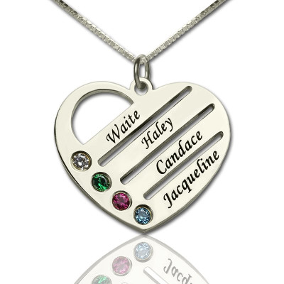 Personalised Mothers Heart Necklace Gift with Birthstone  Name  - By The Name Necklace;