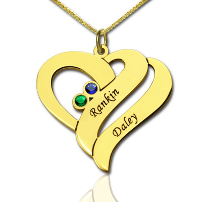 Two Hearts Forever One Love Necklace 18ct Gold Plated - By The Name Necklace;