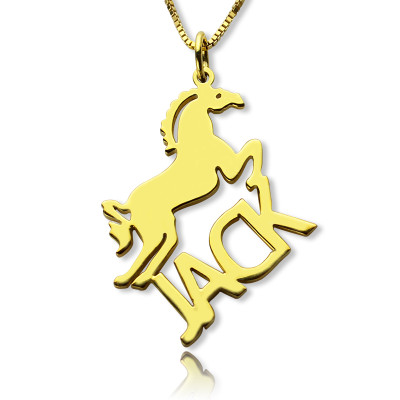 Personalised Kids Name Necklace with Horse Charm in 18ct Gold Plated