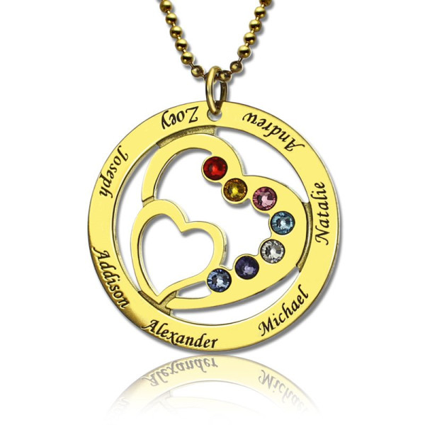 Personalised Birthstone Name Necklace 18ct Gold Plated Heart Shape