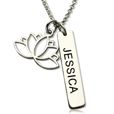 Yoga Necklace Lotus Flower Name Tag Sterling Silver - By The Name Necklace;