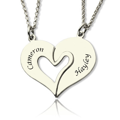 Customisable Engraved Names Silver Breakable Heart Pendant Couples Necklace