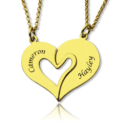 Double Name Heart Friend Necklace Couple Necklace Set 18ct Gold Plated - By The Name Necklace;