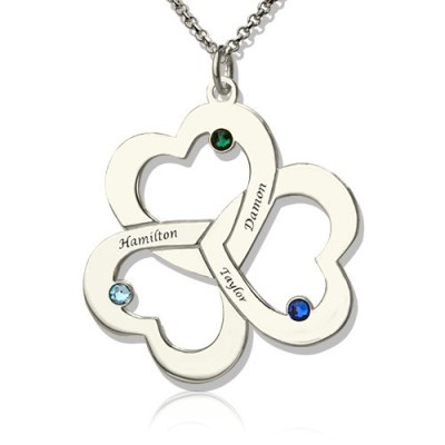 Engraved Triple Heart Shamrock Necklace with Personalised Name