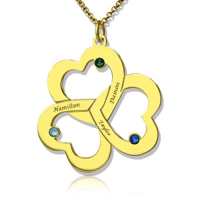 Personalised 18ct Gold Plated Triple Heart Birthstone Necklace With Custom Name Engravings