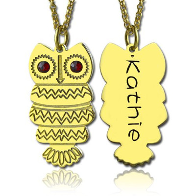 Cute Birthstone Owl Name Necklace 18ct Gold Plated  - By The Name Necklace;