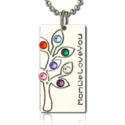 Sterling Silver Birthstone Mother Family Tree Necklace Gifts