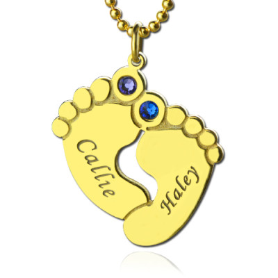 Birthstone Baby Feet Charm Pendant 18ct Gold Plated  - By The Name Necklace;