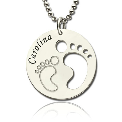 Sterling Silver Baby Footprint Name Necklace
