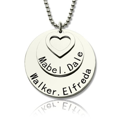 Custom Engraved Family Names Disc Pendant Necklace