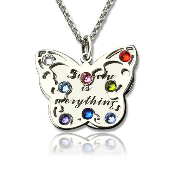 Custom Sterling Silver Butterfly Necklace with Birthstone