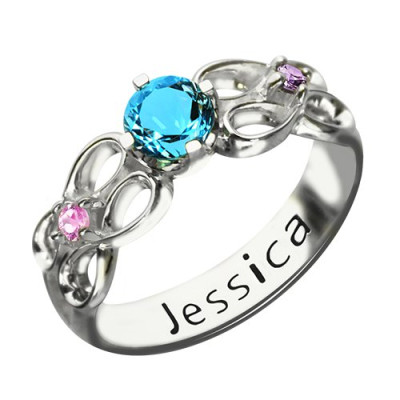 Customised Infinity Promise Ring With Name  Birthstone for Her Silver  - By The Name Necklace;