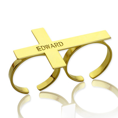 Personalised Cross Ring in 18ct Gold Plated with Custom Engraving