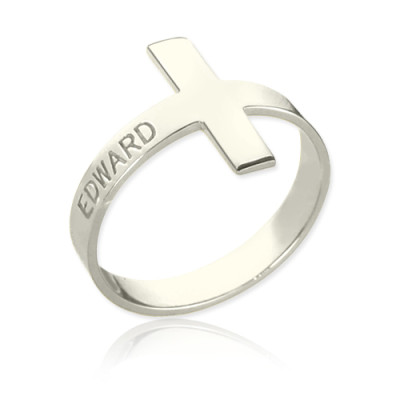 Engraved Name Cross Rings Sterling Silver With My Engraved