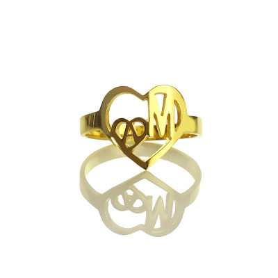 Personalised Heart in Heart Double Initial Ring 18ct Gold Plated - By The Name Necklace;