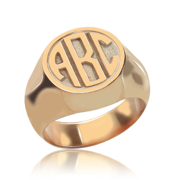 Circle Signet Ring with Block Monogram Rose Gold - By The Name Necklace;