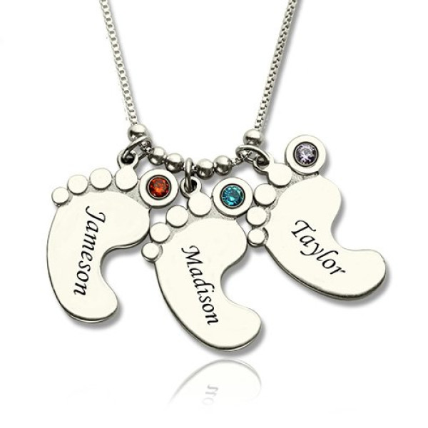 Mom Charm Necklace with Cute Baby Feet Design