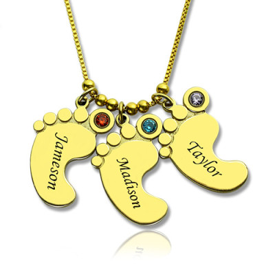 Mother Pendant Baby Feet Necklace 18ct Gold Plated - By The Name Necklace;