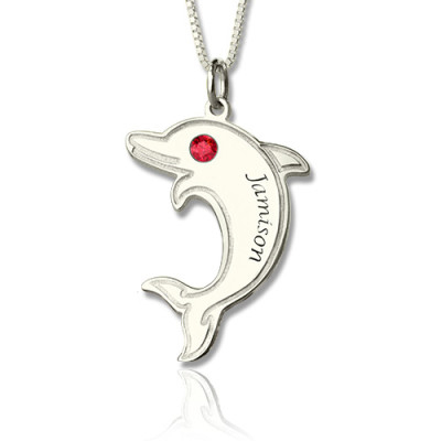 Dolphin Necklace with Birthstone  Name Sterling Silver  - By The Name Necklace;